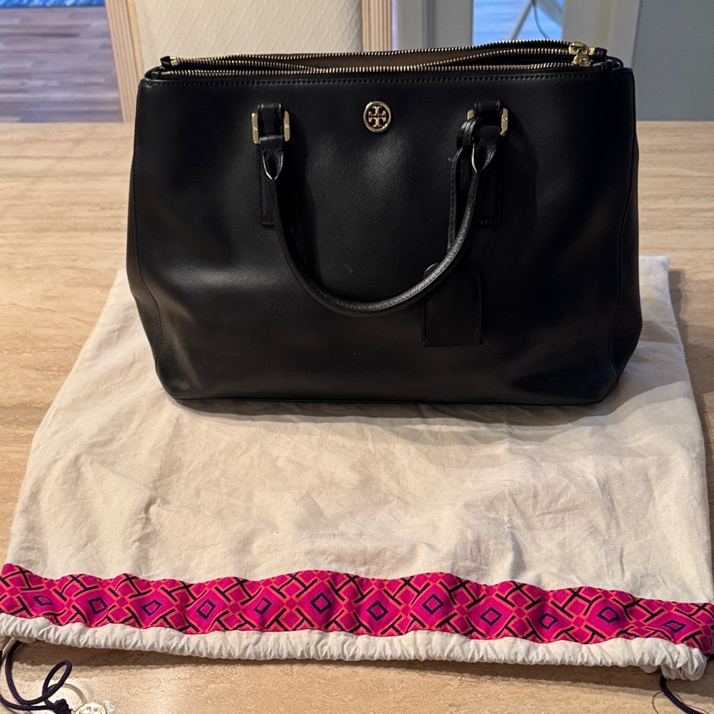 Tory Burch Robinson Double Zip Black Bag